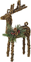 Standing Twig Reindeer Ornament with Pinecones, Berries & Faux Greenery - Home Festive Christmas Decoration - H56 x W33 x D14cm