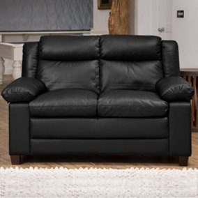 Standish 156cm Wide Black 2 Seat Bonded Leather Sofa with Removable Arm Cushions and Back Rests