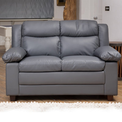 Standish 156cm Wide Grey 2 Seat Bonded Leather Sofa with Removable Arm Cushions and Back Rests