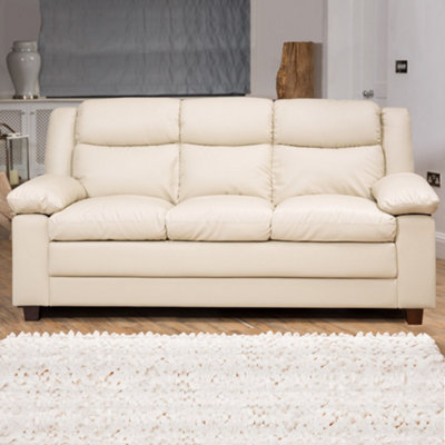 Standish 203cm Wide Cream 3 Seat Bonded Leather Sofa with Removable Arm Cushions and Back Rests