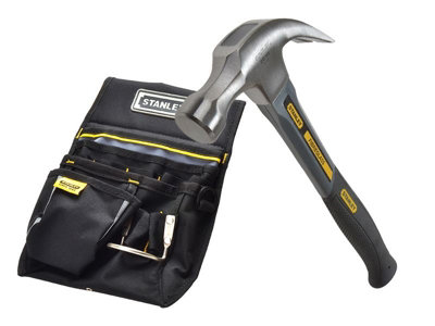 Stanley 1-51-529 Curved Claw Hammer Fibreglass Shaft 16oz + 1-96-181 Pouch Belt