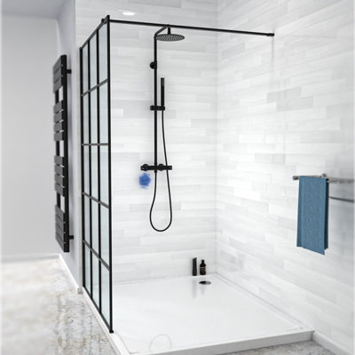 Stanley 1000mm Black Grid Framed Walk-In Shower Enclosure with Support Bar - 4