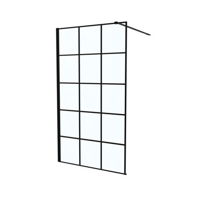 Stanley 1000mm Black Grid Framed Walk-In Shower Enclosure with Support Bar - 6