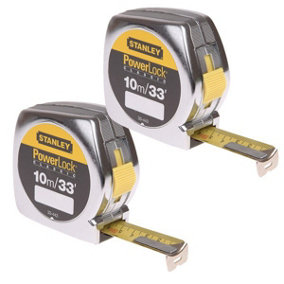 Stanley 10m 33ft Powerlock Tape Measure 0-33-443 3 Riveted STA033443 Twin Pack