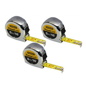 Stanley 5m Powerlock Tape Measure 16ft 3 Riveted 0-33-553 STA033553 Triple Pack