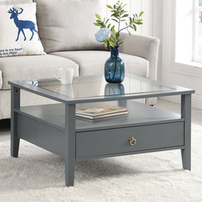 Stanley Coffee Table Clear Glass Top Coffee Table for Living Room Centre Table Tea Table for Living Room Furniture Grey