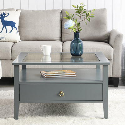 Stanley Coffee Table Clear Glass Top Coffee Table for Living Room Centre Table Tea Table for Living Room Furniture Grey
