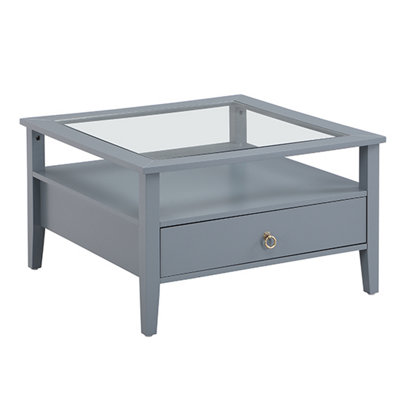 Stanley Coffee Table Clear Glass Top Coffee Table for Living Room Centre Table Tea Table for Living Room Furniture Grey