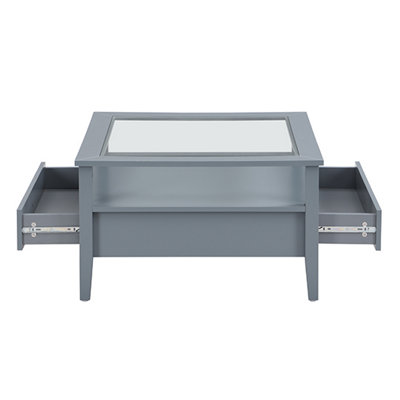 Stanley Coffee Table Clear Glass Top Coffee Table for Living Room Centre Table Tea Table for Living Room Furniture Grey