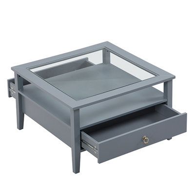 Stanley Coffee Table Clear Glass Top Coffee Table for Living Room Centre Table Tea Table for Living Room Furniture Grey
