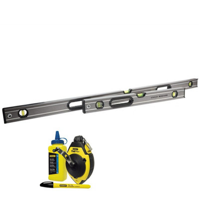 Stanley FatMax 600mm and 1200mm Spirit Levels and Chalk Line 0-43-648 0-43-624