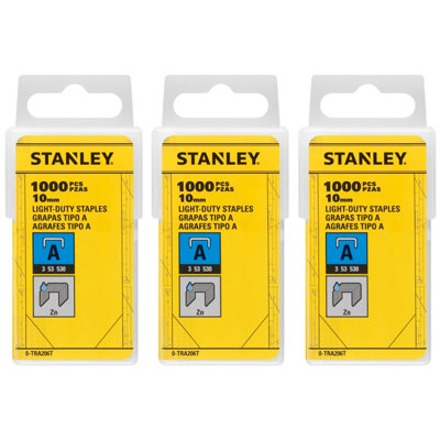 STANLEY Light Duty Staple Packs x 1000 0-TRA206T-Pack of 3