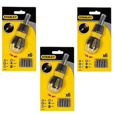 Stanley Multibit Ratchet Stubby Screwdriver +Bits STA066358 0-66-358 Triple Pack