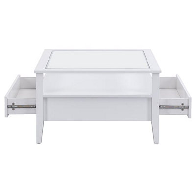 Stanley Square Glass Coffee Table With 2 Drawers In White