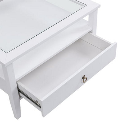 Stanley Square Glass Coffee Table With 2 Drawers In White