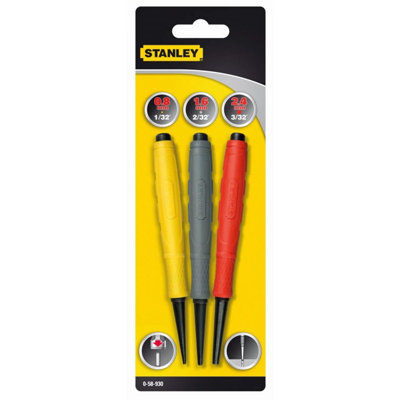 Stanley STA058930 3 Piece Hardened Dynagrip Nail Punch Set 0.8 1.6 2.4 0-58-930 - 3