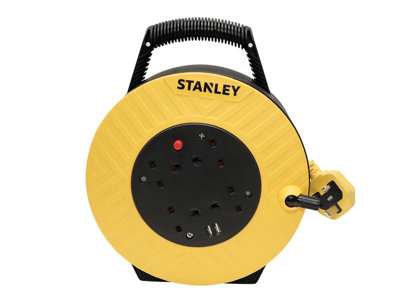 Stanley SXECGJ2OHQE Semi-Enclosed Cable Reel 240V 13A 4-Socket + 2 USB 15m STEC15M2USB