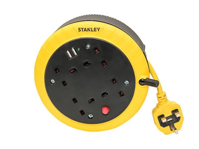 Stanley SXECGK2OHJE Cable Reel 240V 13A 4-Socket + 2 USB 5m STEC5M2USB