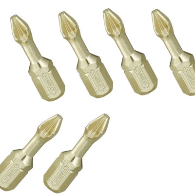 Stanley Titanium Coated Pozi Screwdriver Bit (Pack of 6) Br (One Size)