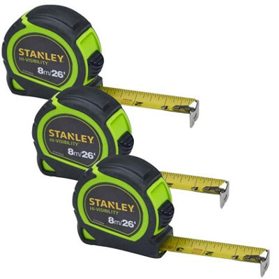 Stanley Tylon Hi Vis 8m 26ft Tape Measures Green Pack of 3 STA130604HG