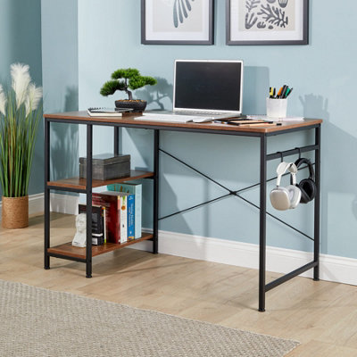 Stanton Computer Desk Dark Oak Adjustable Shelves Storage Hook Home Office Workstation