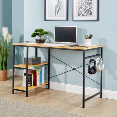 Stanton Computer Desk Light Oak Adjustable Shelves Storage Hook Home ...