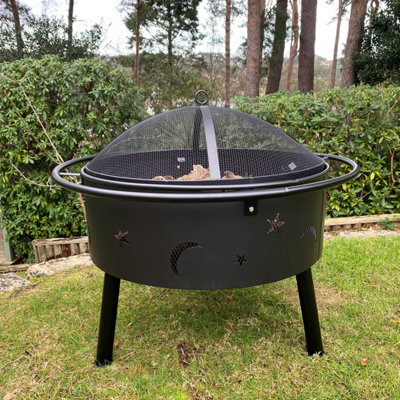 Star and Moon Fire Bowl with Grill, Safety Guard and Poker