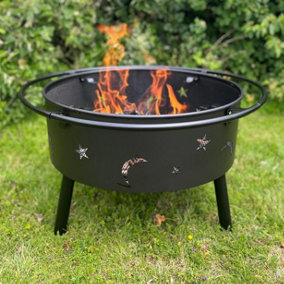Star and Moon Fire Bowl with Grill, Safety Guard, Poker & Premium Cover
