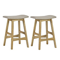 Star Bar Stools Set of 2, Upholstered Grey Seat with Footrest