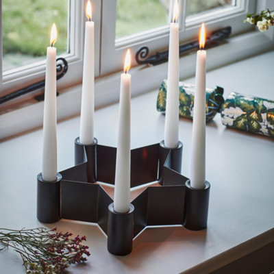 Star Shaped Centrepiece Dinner Candle Holder in Black H7Cm W25Cm