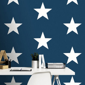 Star Wallpaper White on Navy - World of Wallpaper AF0025