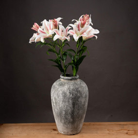 Stargazer Lily Artificial Flower - L23 x W23 x H90 cm - Pink/White