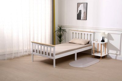 Starlight Beds Somnium White and Natural Wood Shaker Wooden Bed Frame Single