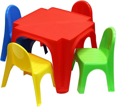 Starplast Colourful Childrens Plastic Table and 4 Chairs Set