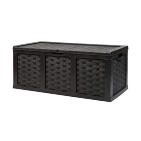 Starplast Outdoor Garden Rattan Style Plastic Storage Utility Chest Cushion Shed Box With Sit-On Lid Container Black