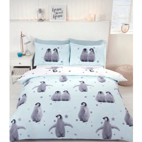 Starry Penguins Blue Xmas Duvet Cover Set Christmas Bedding