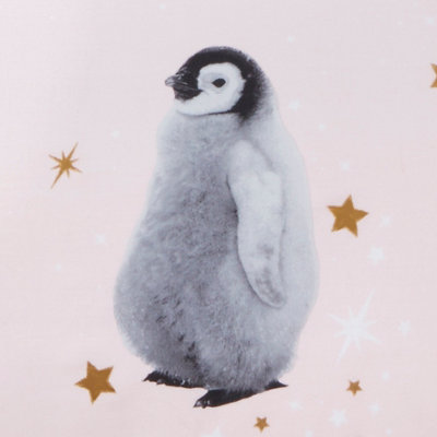 Starry Penguins Double Duvet Cover Set - Pink