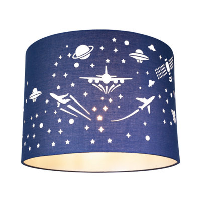 Stars and UFOs Decorated Children/Kids Midnight Blue Cotton Bedroom Lamp Shade