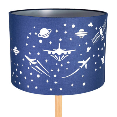 Stars and UFOs Decorated Children/Kids Midnight Blue Cotton Bedroom Lamp Shade