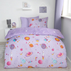 Stars Reversible Duvet Cover Set Quilt with Pillowcase Bedding, Lilac - Single