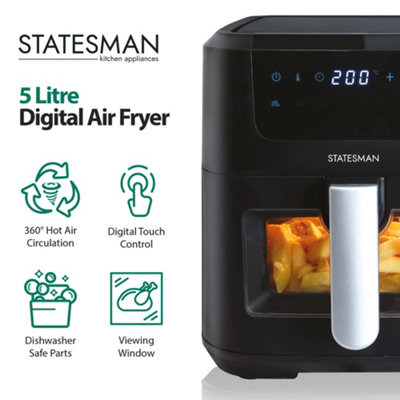 Statesman SKAF05015BK Digital Air Fryer 5 Litre, 8 Pre Set Cooking Programmes, Black