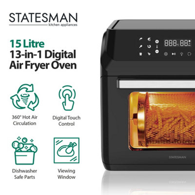 Statesman SKAO15017BK Digital 13-In-1 Air Fryer 15 Litre, 13 Pre Set Cooking Programmes, Black