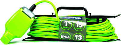 STATUS 1 Socket Extension Lead, 15m Green Waterproof Extension Cable, 13 amp Weatherproof Socket, 1W15M13AIP54HFS6