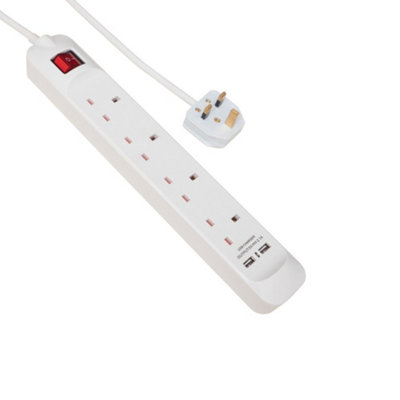STATUS 4G2M2USB Extension 2m Lead and 2x USB Ports Neon Indicator White