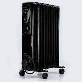 Status 7 Fin Oil Filled Radiator 1500W Black 3 Heat Settings With Adjustable Thermostat