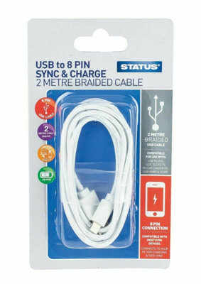 STATUS 8PINUSB2M 2m 8-Pin USB Data Transfer & Charging Cable Braided for iPhone