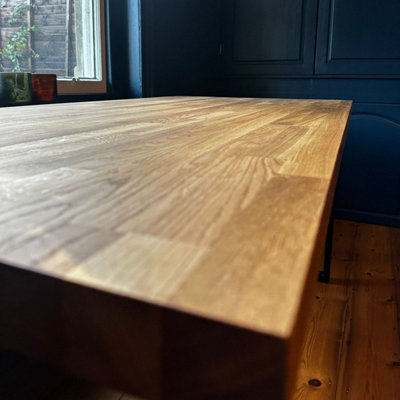 Staved Oak Office Desk, Chunky U Legs with Pop Up Power Socket