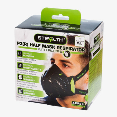 STEALTH P3 M/L REUSABLE RESPIRATOR DUST MASK WITH FITTED P3 HEPAC ...