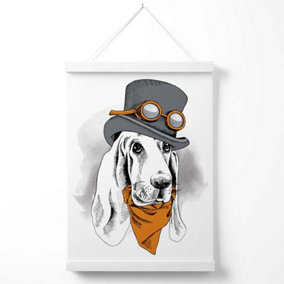 Steam Punk Hound Dog Sketch Poster with Hanger / 33cm / White