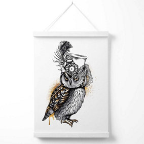 Steam Punk Owl Sketch Poster with Hanger / 33cm / White